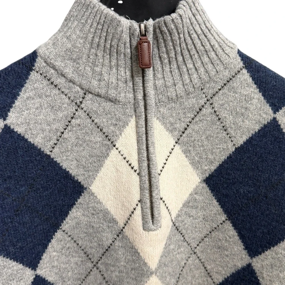 J.CREW Lambswool Argyle Quarter Zip‎ Sweater Large